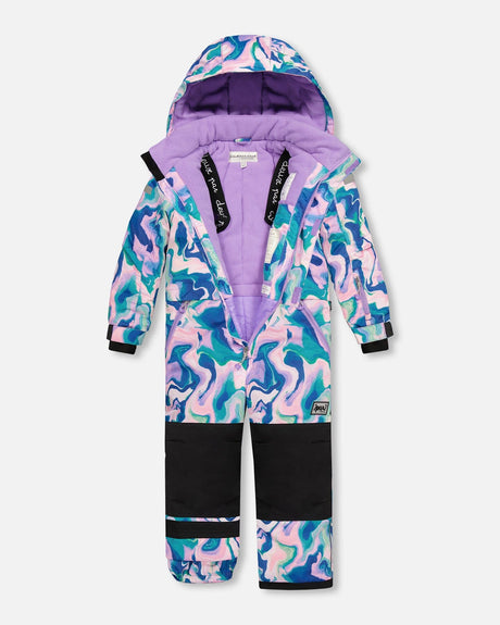 One Piece Snowsuit Aqua With Marbled Print-2
