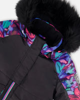 Two Piece Snowsuit In Black With Abstract Flower Print - Jenni Kidz