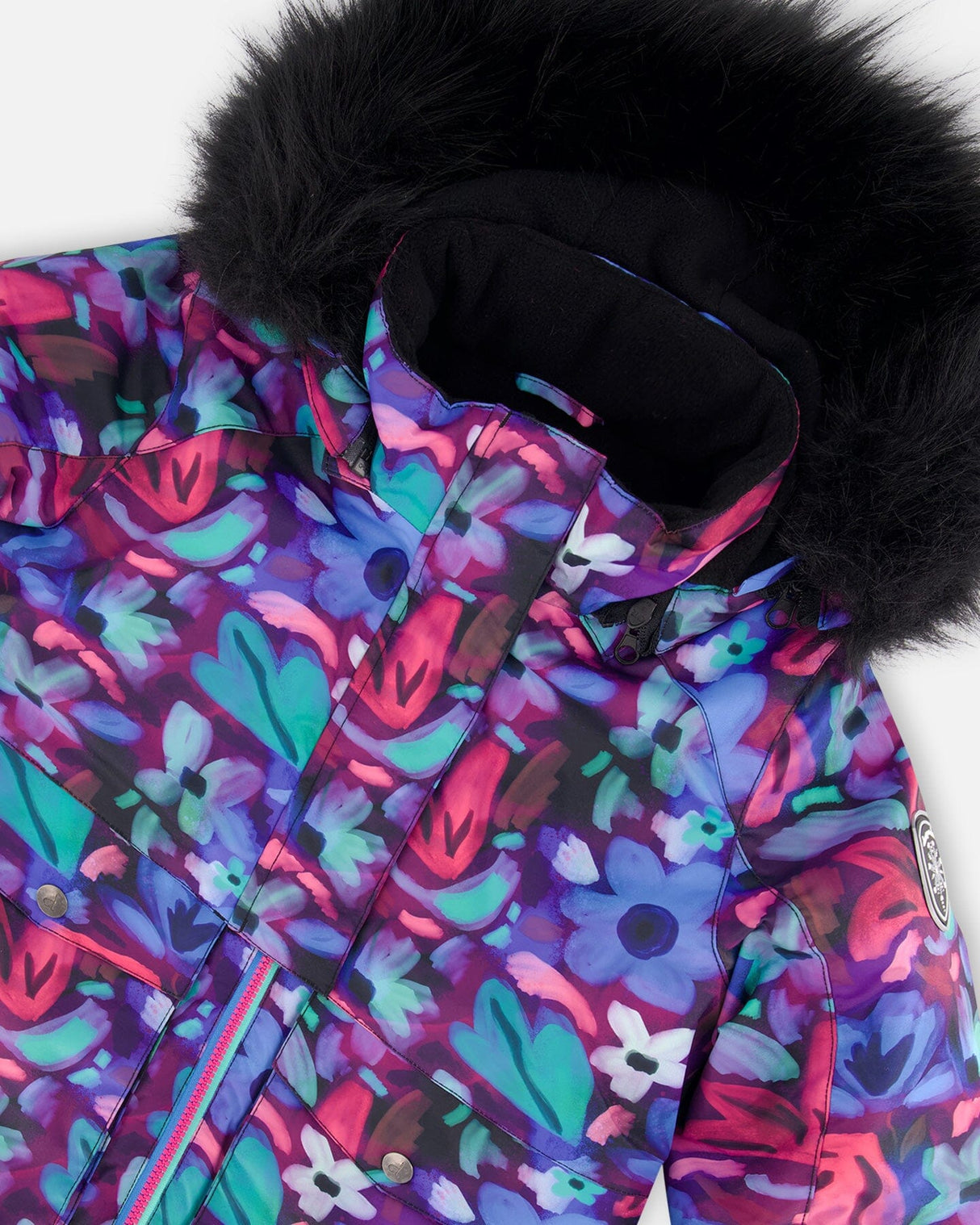 Two Piece Black Snowsuit With Abstract Flower Print - Jenni Kidz