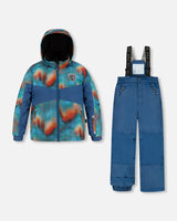 Two Piece Snowsuit In Deep Teal With Water Colour Gradient - Jenni Kidz