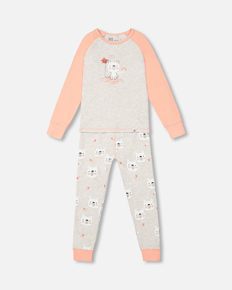 Organic Cotton Long Sleeve Printed Bears One Piece Pajama Oatmeal Mix-0