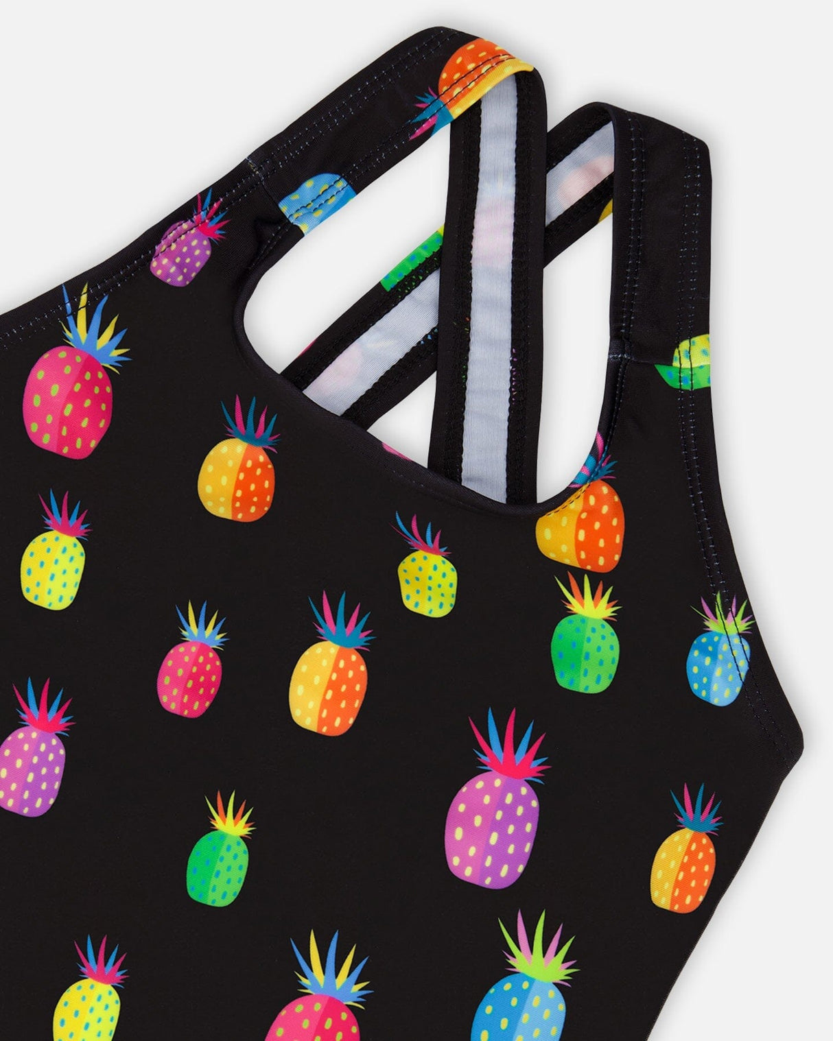 One Piece Swimsuit Black Printed Pineapples-3