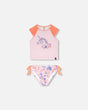Two Piece Rashguard Swimsuit Lavender Printed Fields Flowers-0