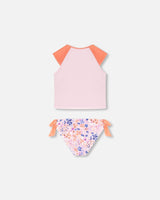 Two Piece Rashguard Swimsuit Lavender Printed Fields Flowers-2