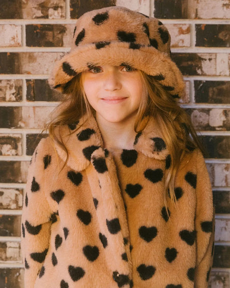 Faux Fur Bucket Hat Caramel Printed Heart | Deux par Deux | Jenni Kidz