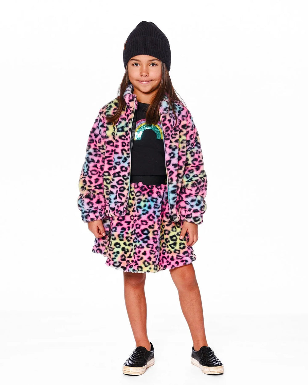 Faux Fur Zipped Jacket Multicolor Leopard | Deux par Deux | Jenni Kidz