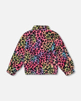Faux Fur Zipped Jacket Multicolor Leopard | Deux par Deux | Jenni Kidz