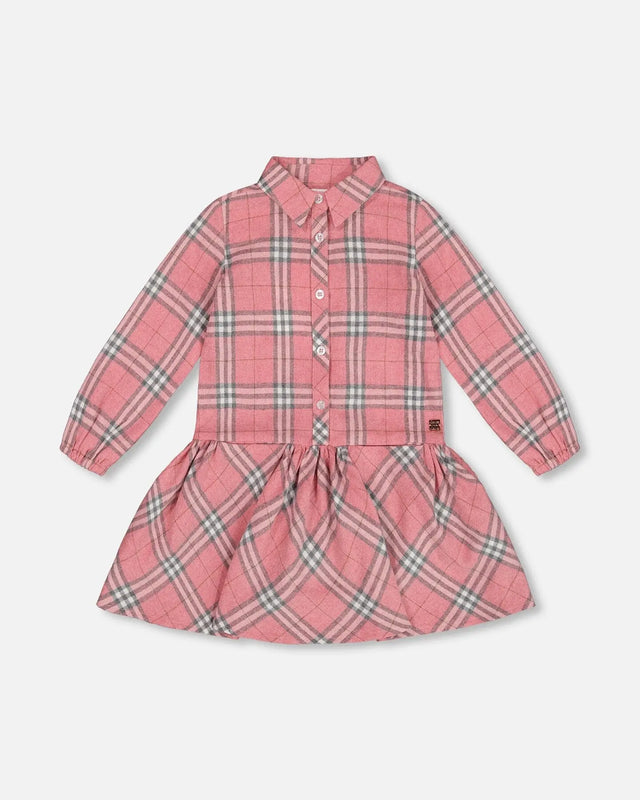 Flannel Shirt Dress With Frill Pink Plaid | Deux par Deux | Jenni Kidz