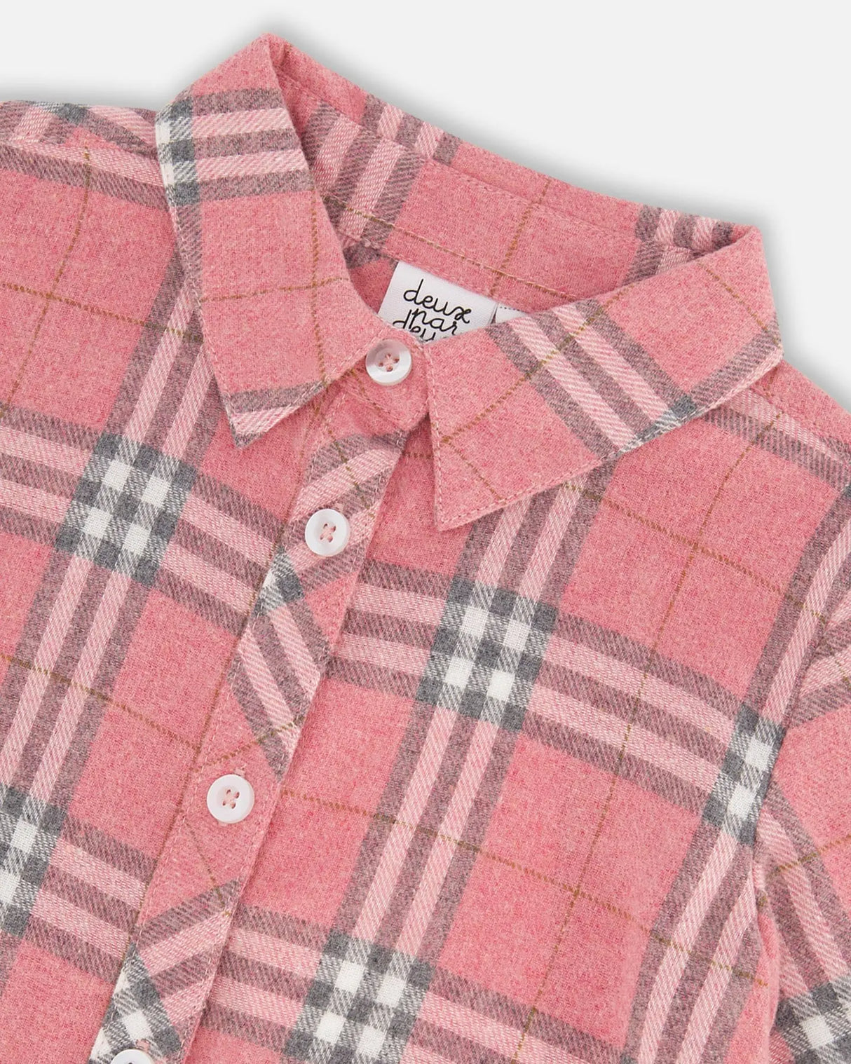 Flannel Shirt Dress With Frill Pink Plaid | Deux par Deux | Jenni Kidz