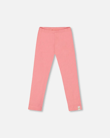 Flat Back Rib Leggings Coral Pink | Deux par Deux | Jenni Kidz