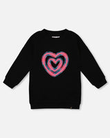 Fleece Jacquard Tunic Black With Heart Applique | Deux par Deux | Jenni Kidz