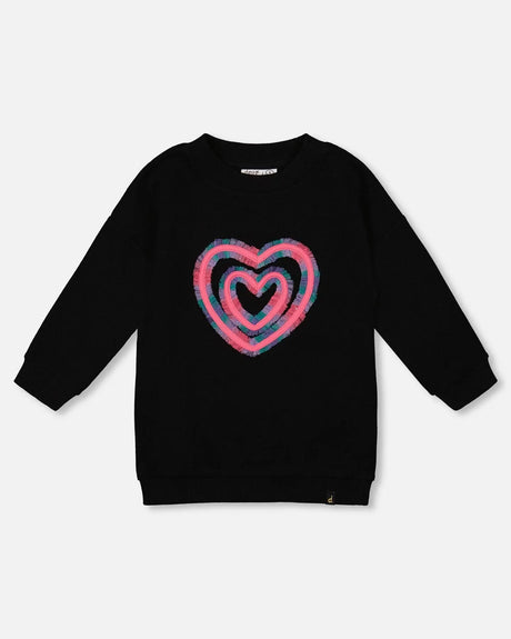 Fleece Jacquard Tunic Black With Heart Applique | Deux par Deux | Jenni Kidz