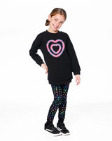 Fleece Jacquard Tunic Black With Heart Applique | Deux par Deux | Jenni Kidz