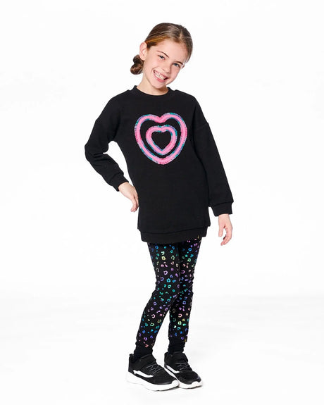 Fleece Jacquard Tunic Black With Heart Applique | Deux par Deux | Jenni Kidz