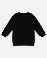 Fleece Jacquard Tunic Black With Heart Applique | Deux par Deux | Jenni Kidz