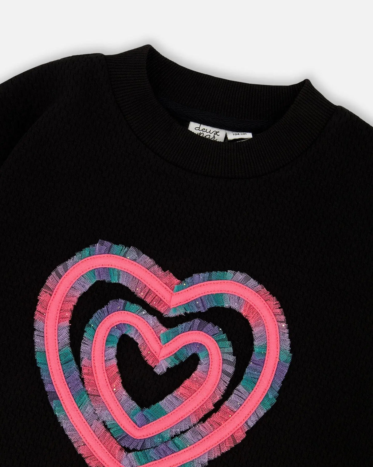 Fleece Jacquard Tunic Black With Heart Applique | Deux par Deux | Jenni Kidz