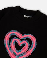 Fleece Jacquard Tunic Black With Heart Applique | Deux par Deux | Jenni Kidz