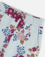Fleece Sweatpants Light Blue Printed Big Flowers | Deux par Deux | Jenni Kidz