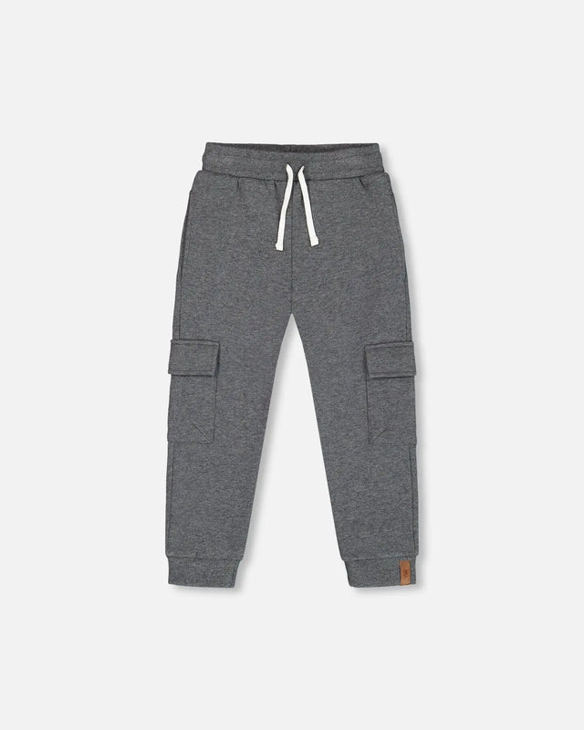 Fleece Sweatpants With Cargo Pockets Dark Gray | Deux par Deux | Jenni Kidz