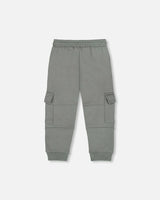 Fleece Sweatpants With Cargo Pockets Gray Green | Deux par Deux | Jenni Kidz