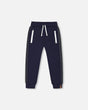 Fleece Sweatpants With Contrast Side Rib Navy | Deux par Deux | Jenni Kidz