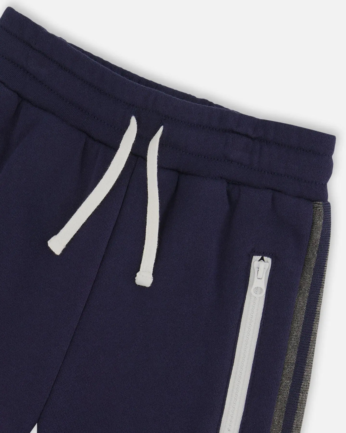 Fleece Sweatpants With Contrast Side Rib Navy | Deux par Deux | Jenni Kidz