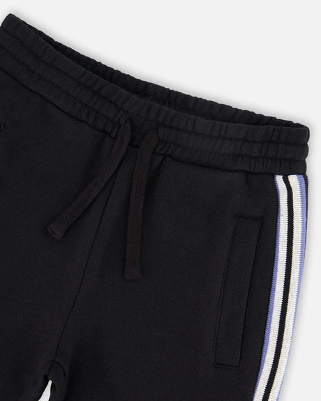 Fleece Sweatpants With Side Stripes Black | Deux par Deux | Jenni Kidz