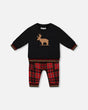 Fleece Sweatshirt And Pant Set Plaid Black And Red | Deux par Deux | Jenni Kidz