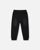 French Terry Denim Jogger Pant Black Jeans | Deux par Deux | Jenni Kidz