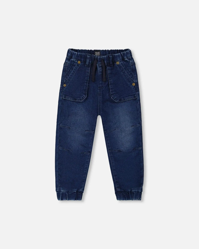 French Terry Denim Jogger Pant Dark Denim Blue | Deux par Deux | Jenni Kidz