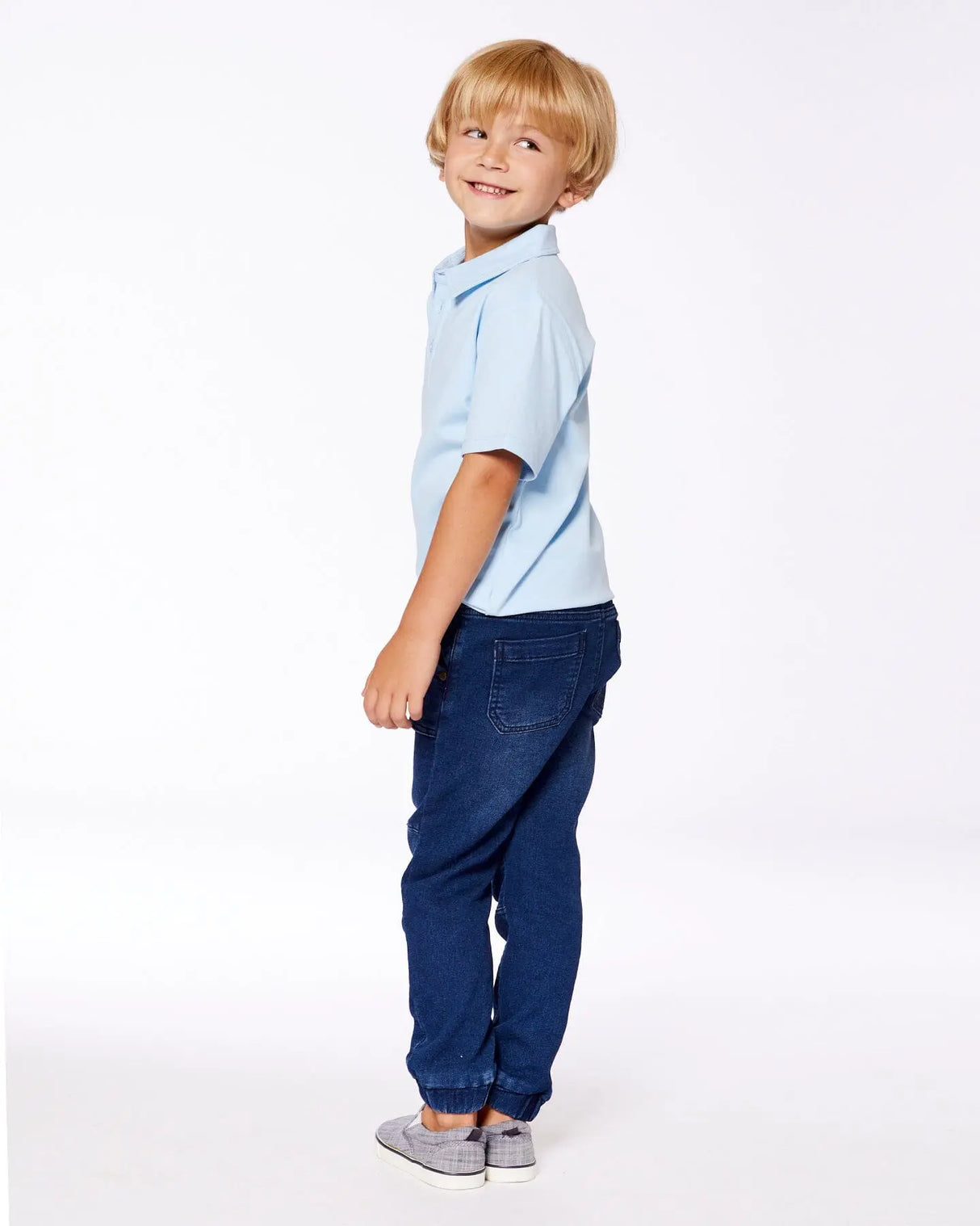 French Terry Denim Jogger Pant Dark Denim Blue | Deux par Deux | Jenni Kidz