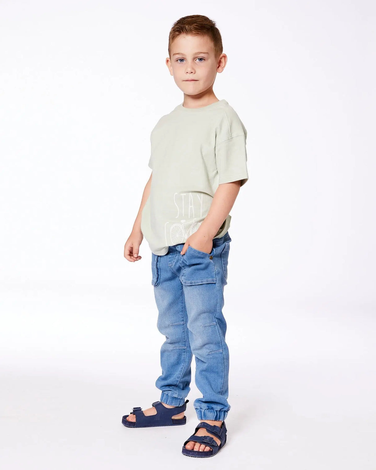 French Terry Denim Jogger Pant Denim Blue | Deux par Deux | Jenni Kidz