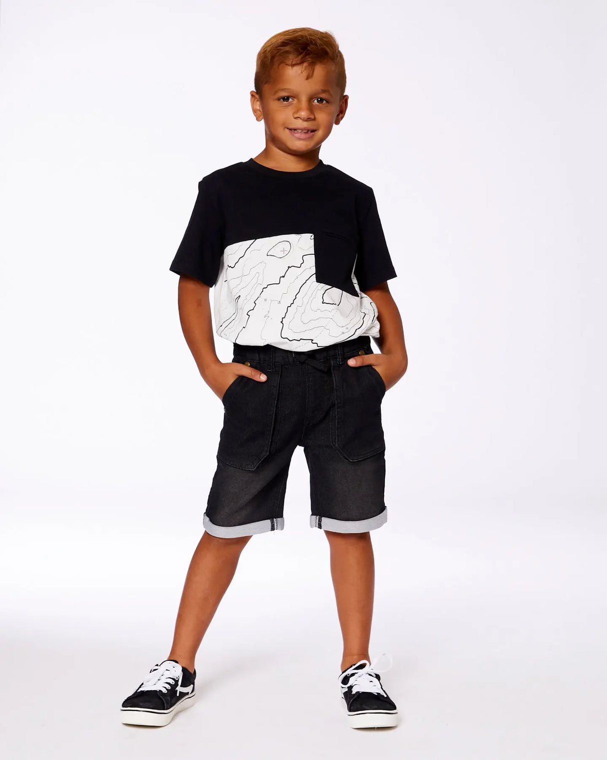 French Terry Denim Short Black Jeans | Deux par Deux | Jenni Kidz