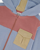 French Terry Full Zip Hoodie Sweatshirt Pale Blue And Dark Old Rose | Deux par Deux | Jenni Kidz