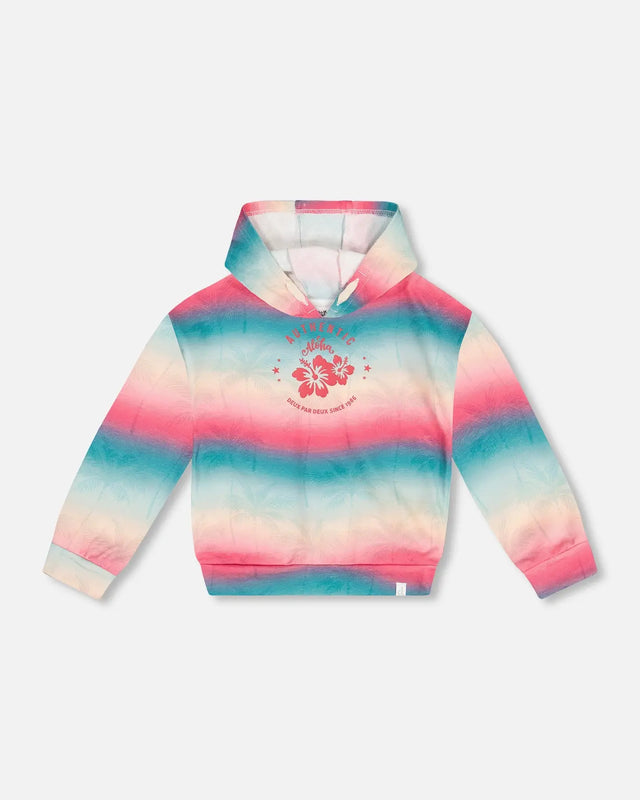 French Terry Hooded Sweatshirt Printed Tie Dye Waves | Deux par Deux | Jenni Kidz