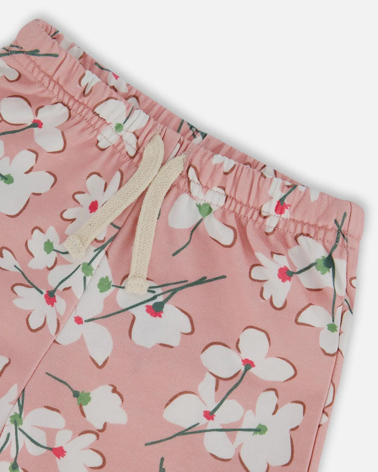French Terry Short Pink Jasmine Flower Print | Deux par Deux | Jenni Kidz
