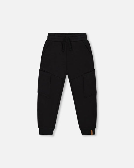 French Terry Sweatpants With Side Pockets Black | Deux par Deux | Jenni Kidz