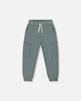 French Terry Sweatpants With Side Pockets Grayish Teal | Deux par Deux | Jenni Kidz