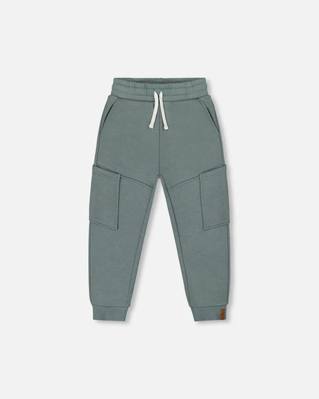 French Terry Sweatpants With Side Pockets Grayish Teal | Deux par Deux | Jenni Kidz