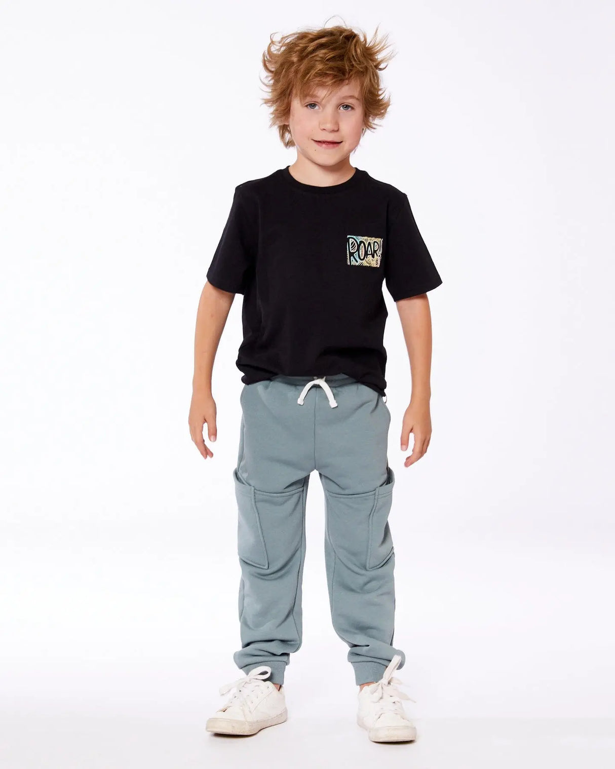 French Terry Sweatpants With Side Pockets Grayish Teal | Deux par Deux | Jenni Kidz