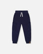 French Terry Sweatpants With Side Pockets Navy Blue | Deux par Deux | Jenni Kidz