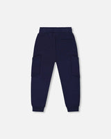 French Terry Sweatpants With Side Pockets Navy Blue | Deux par Deux | Jenni Kidz