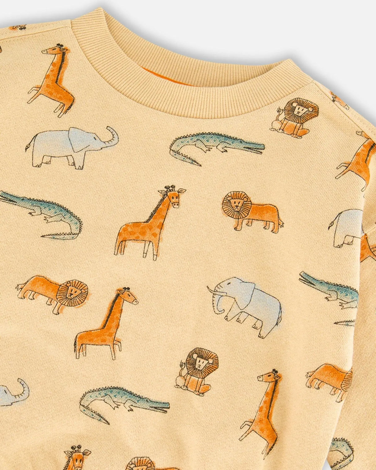 French Terry Sweatshirt Beige Printed Jungle Animal | Deux par Deux | Jenni Kidz