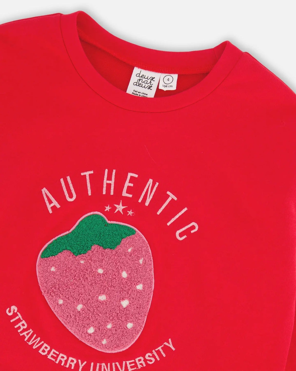 French Terry Sweatshirt With Strawberry Applique True Red | Deux par Deux | Jenni Kidz