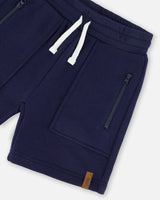 French Terry Zip Pocket Shorts Navy Blue | Deux par Deux | Jenni Kidz