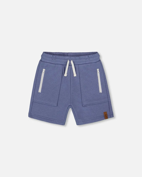 French Terry Zip Pocket Shorts Pale Mauve Blue | Deux par Deux | Jenni Kidz