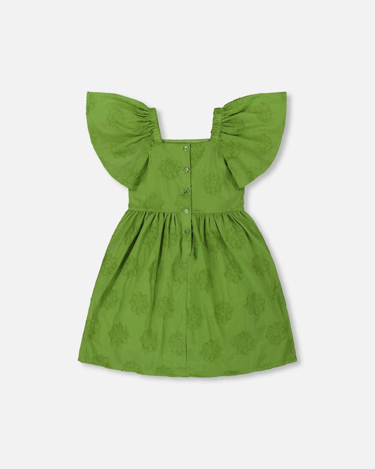 Frill Sleeve Dress With Embroidery Green | Deux par Deux | Jenni Kidz