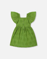 Frill Sleeve Dress With Embroidery Green | Deux par Deux | Jenni Kidz