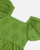 Frill Sleeve Dress With Embroidery Green | Deux par Deux | Jenni Kidz