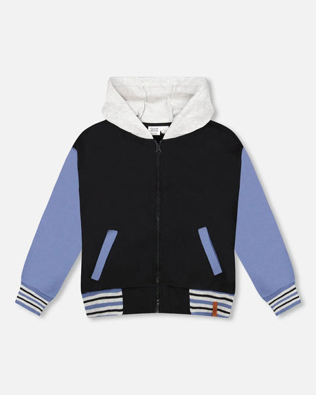 Full Zip Hooded Fleece Jacket Black | Deux par Deux | Jenni Kidz